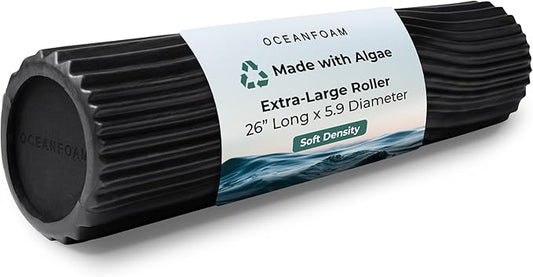 Oceanfoam Tsunami Roller (Black & Charcoal Marbled) - Extra-Large, 26" x 5.9" - Soft, Textured Foam Roller for Physical Therapy, Back Pain, Exercise & Stretching - Yoga, Athletics, & Wellness