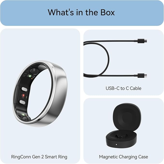 RingConn Gen 2, World’s First Smart Ring with Sleep Apnea Monitoring, No APP Subscription, 12-Day Battery Life, Stress/Heart Rate/Women's Health Tracker, Android & iOS Compatible (Silver, Size 11)