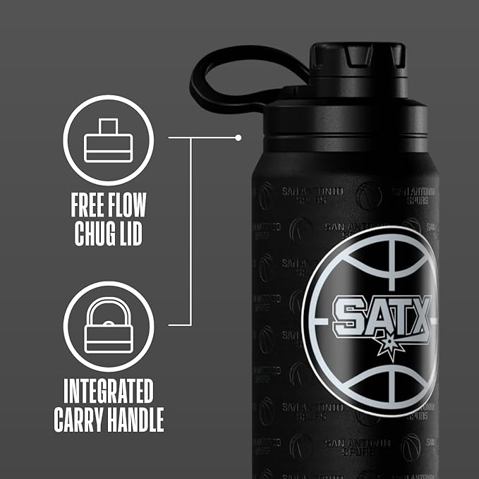 Hydrapeak x NBA Officially Licensed San Antonio Spurs 26 oz Active Water Bottle with Chug Lid and Handle Reusable Stainless Steel Double Wall Insulated Sports Gift