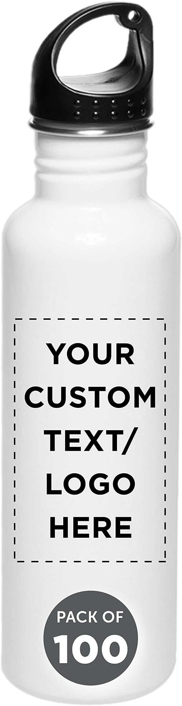 DISCOUNT PROMOS Custom Stainless Steel Water Bottles 26 oz. Set of 100, Personalized Bulk Pack - Reusable, Leak Proof, Perfect for Gym, Hiking, Camping, Outdoor Sports - White
