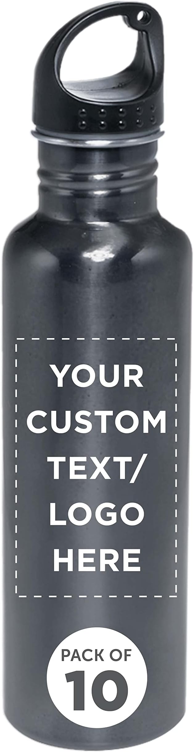 DISCOUNT PROMOS Custom Stainless Steel Water Bottles 26 oz. Set of 10, Personalized Bulk Pack - Reusable, Leak Proof, Perfect for Gym, Hiking, Camping, Outdoor Sports - Grey