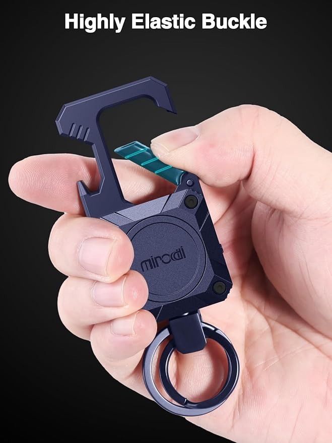 Miroddi Keychain Tracker, Men's Key Chain Works with Find My(iOS Only), Heavy Duty Keychain Carabiner Bottle Opener, Car Key Chains with Finder, Anti-lost Keyrings Tracker, Rechargeable, Navy Blue