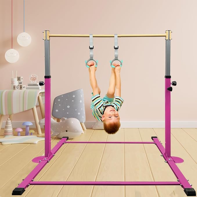 GLANT Gymnastic Kip Bar,Horizontal Bar for Kids Girls Junior,3' to 5' Adjustable Height,Home Gym Equipment,Ideal for Indoor and Home Training,1-4 Levels,300lbs Weight Capacity
