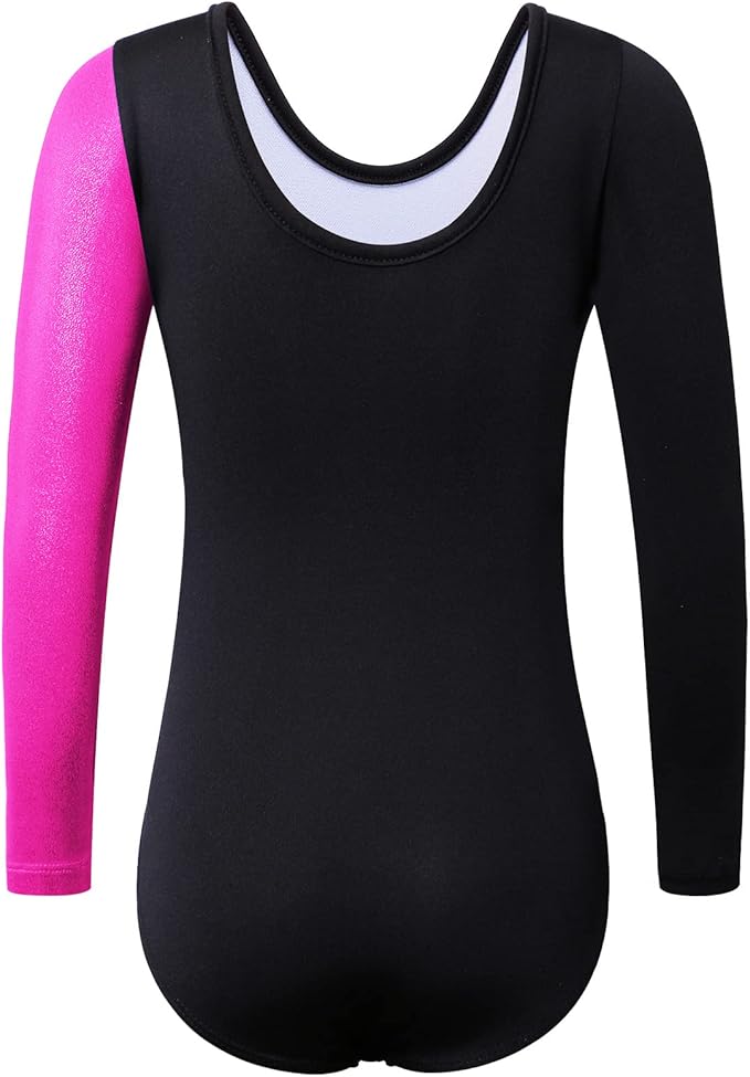 BAOHULU Leotards for Girls Gymnastics Long Sleeve Embroidery Shiny Black Diamond Dance Clothes