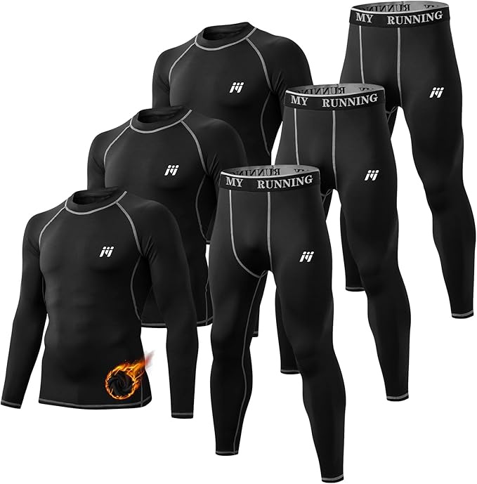 Men Thermal Underwear Set Long Johns with Fleece Lined Base Layer Men Cold Weather Top Bottom for Skiing Running