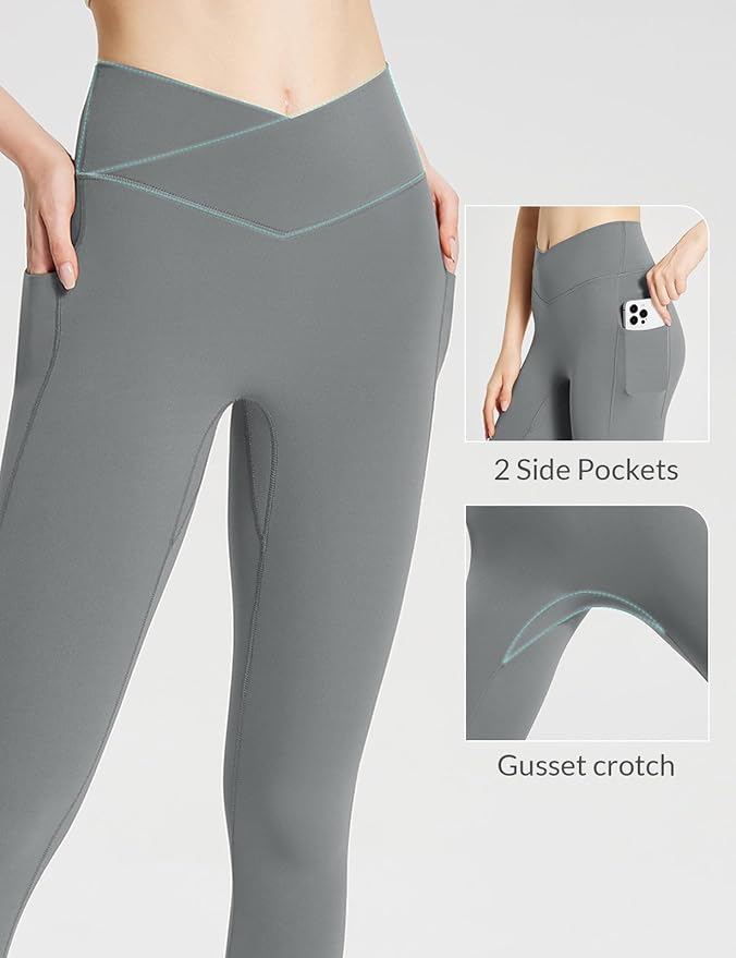 BALEAF Women's Leggings with Pockets Black Tummy Control Workout High Waisted Athletic 7/8 Ultra Soft Gym Yoga Ankle Pants