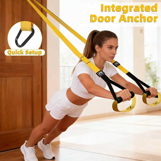 Home Suspension Straps Training Kit, Gym Bodyweight fitness All in One Workout for Full Body, with Safety Sign, Big Poster&Mess Bag