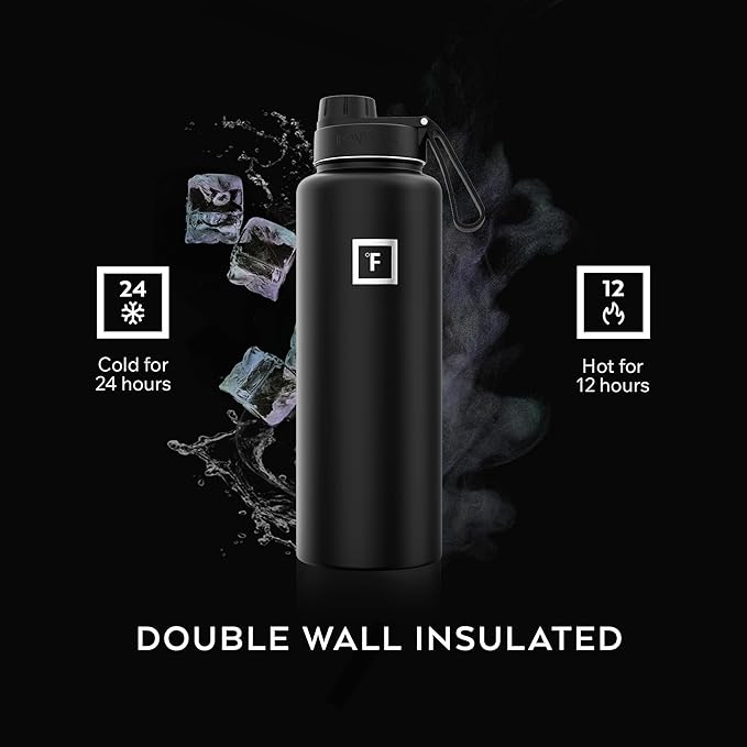 IRON °FLASK Camping & Hiking Hydration Flask with Spout, Wide Mouth Insulated Stainless Steel Sports Water Bottle - 40 oz Sky