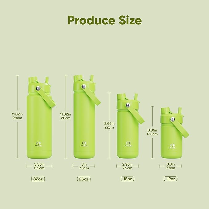 ENCOOL Insulated Water Bottle with Straw Stainless Steel Water Bottle, Leak-Proof, BPA-Free, Double Wall Vacuum Keeps Cold for 24 Hours for Sports, Travel, School (18 oz, Sharp Green)