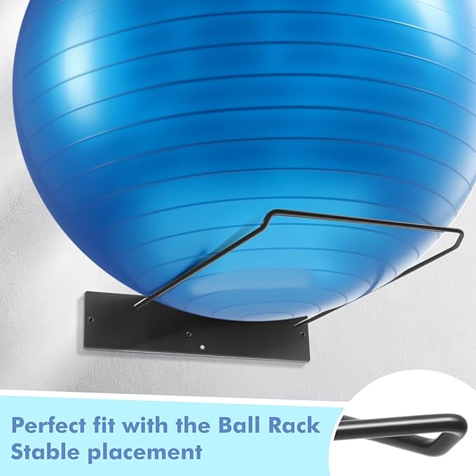 Threan Metal Medicine Ball Rack Wall Mounted 16.6'' Large Yoga Storage Ball Rack Thickened Black Sport Exercise Equipment Holder for Gyms Studios Home Space