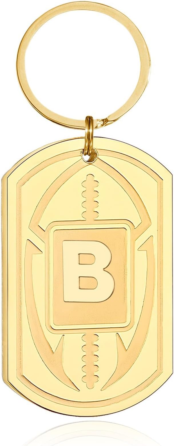 Stocking Stuffers Christmas Gift- Football Initial Keychain Gifts for Men Dog Tag Keychains for Men Him Dad