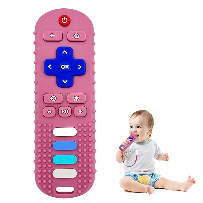 Baby Teething Toys, Food Grade Silicone Teethers for Babies 3 6 12 18 Months, Fake TV Remote Control Shaped Teether Toys, Infant Chew Toys for Boys and Girls, Freezer BPA Free