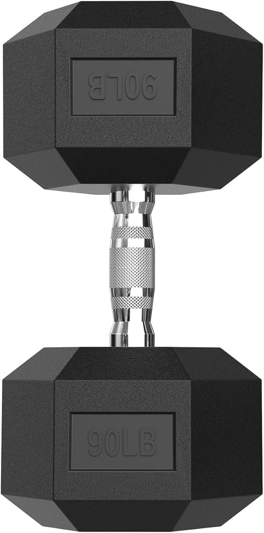PAPABABE Hex Dumbbell Set with Rubber Grip 2.5-125lb, Odorless Rubber Coated Weight Fixed Dumbbells Set of 2, Weights for Women at Home, Hand Weights for Home Gym & Strength Training,Pesas Para Ejercicios