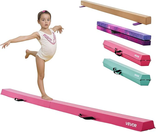 VEVOR 8FT Balance Beam for Kids, 200-350LBS Stable Support Gymnastics Floor Beam with Non-Slip Mat, Wood-Core/EVA Gymnastics Training Equipment with Anti-Slip Bottom & Carry Bag for Home Gym