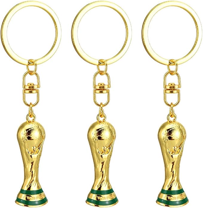 3 PCS 3D World Cup Trophy Golden Keychain Set Charm, Premium Zinc Alloy Football Fan Gift, Sports Event Keys for Backpacks, Bags, Fans & Collectors World Cup Souvenir
