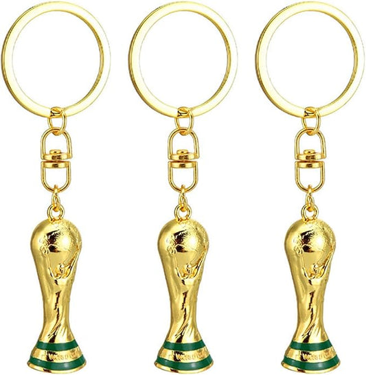 3 PCS 3D World Cup Trophy Golden Keychain Set Charm, Premium Zinc Alloy Football Fan Gift, Sports Event Keys for Backpacks, Bags, Fans & Collectors World Cup Souvenir