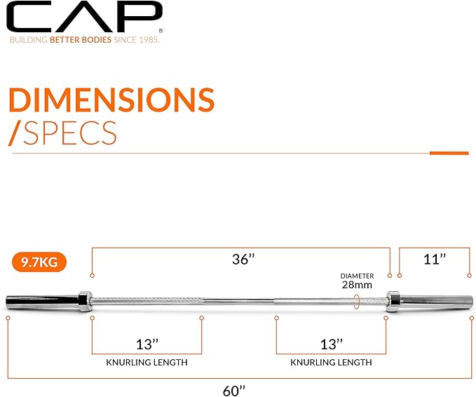 CAP Barbell 2-Inch Olympic Barbell Bars | 5 ft, 6 ft, & 7 ft | Multiple Options