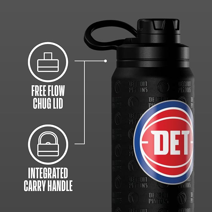 Hydrapeak x NBA Officially Licensed Detroit Pistons 26 oz Active Water Bottle with Chug Lid and Handle Reusable Stainless Steel Double Wall Insulated Sports Gift