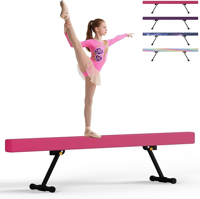 EL&IT·Wings 6ft/8ft Gymnastic Balance Beam, Adjustable High and Low Level Floor Beam - Highly Stable - Gym Practice Training Equipment for Kids Children Girls Home