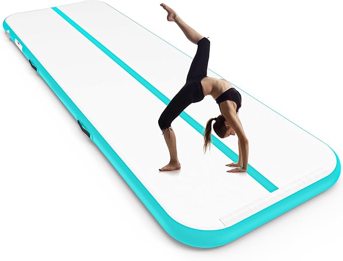 Thickness Inflatable Gymnastics Mat with Electric Pump and Storage Bag, Gymnastic Mats for Home Use Kids Adults, Air Cheer Mat for Training Yoga Cheerleading Gym Outdoor