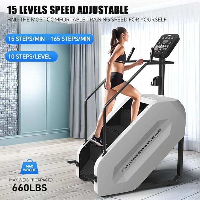 SPART Stair Climber with LED Screen, Commercial Grade Stepmill Exercise Machine, 15 Speed Levels Stair Climber Stepping Machine for Cardio and Lower Body Workouts, 660LBS, 15-164 Steps/Minute