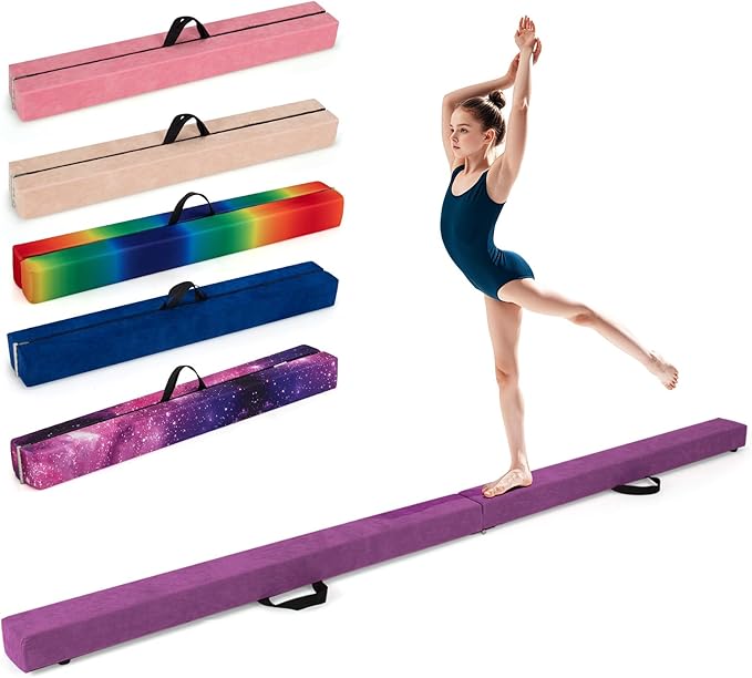 Giantex 7FT/8FT/9FT Balance Beam, Folding Gymnastics Beam w/Carry Handles, Floor Foam Gymnastics Equipment for Kids, Non Slip Rubber Base for Exercise, Practice & Professional Home Training