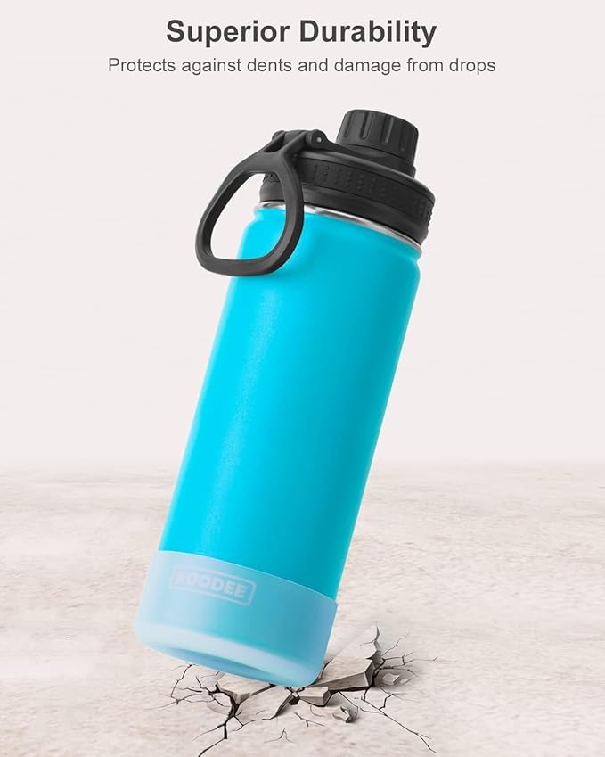 koodee Insulated Water Bottle -18 oz Stainless Steel Double Wall Vacuum Wide Mouth Sport Bottle with Leakproof Spout Lid (Sky Blue)