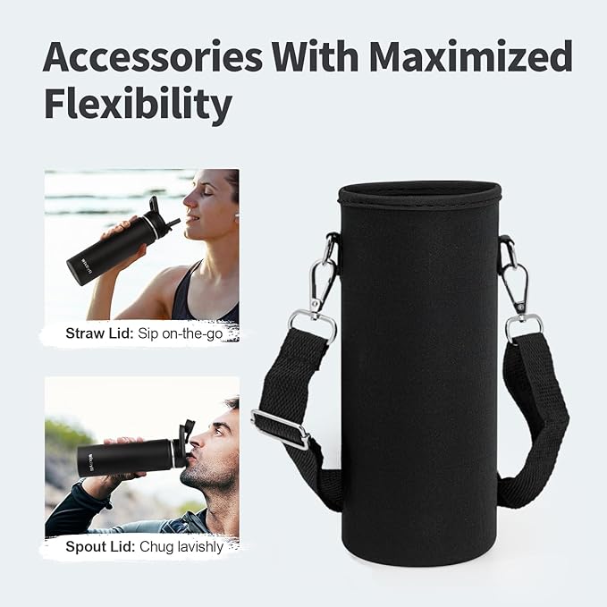 20 oz Insulated Water Bottle with Straw (Cold for 48 Hrs), Stainless Steel Triple Wall Vacuum Sports Water Jug, Leakproof Hydro Cup Flask with Paracord Handle & Straw Spout Lids & DIY Stickers