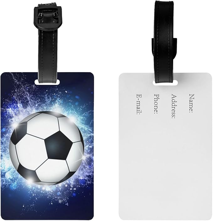 Soccer Backpack Tags for Boys, Kids Luggage Tags for Suitcases, Sports Name Tags for Teens Adults for Travel, Cool Small Bag Tag ID Identifier Label for Travel Bags