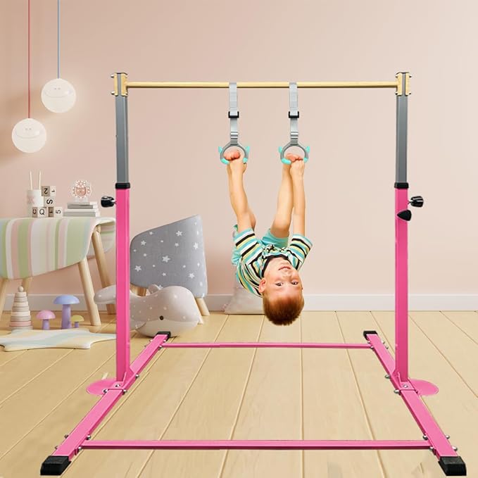 GLANT Gymnastic Kip Bar,Horizontal Bar for Kids Girls Junior,3' to 5' Adjustable Height,Home Gym Equipment,Ideal for Indoor and Home Training,1-4 Levels,300lbs Weight Capacity
