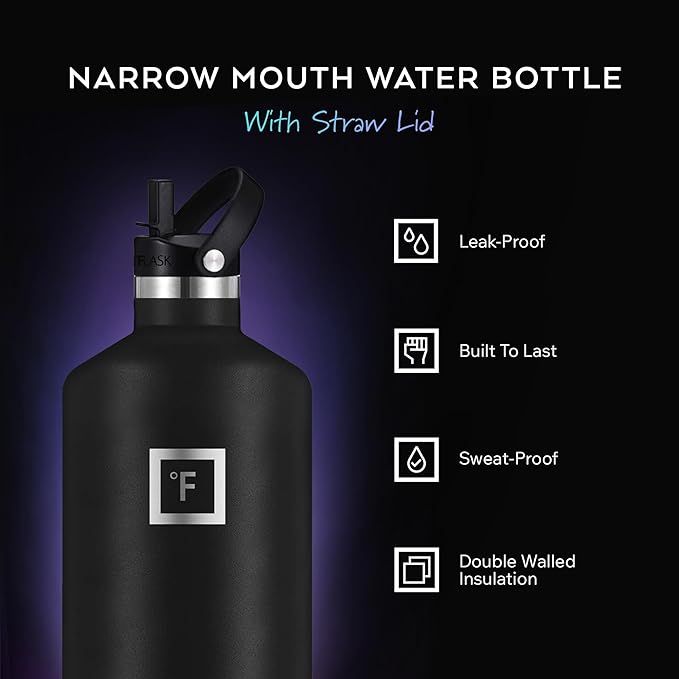 IRON °FLASK Camping & Hiking Hydration Flask with Straw, BPA-Free Insulated Stainless Steel Sports Water Bottle - 64 oz Blue Waves