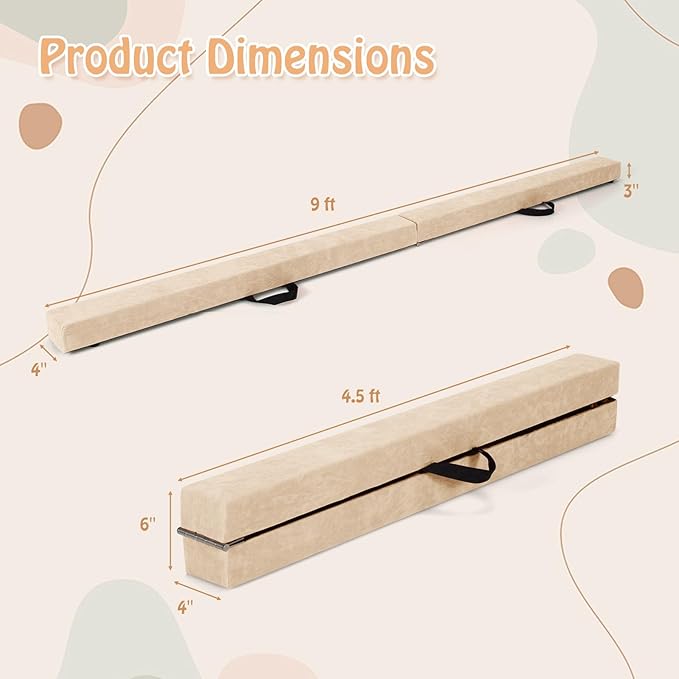 Giantex 7FT/8FT/9FT Balance Beam, Folding Gymnastics Beam w/Carry Handles, Floor Foam Gymnastics Equipment for Kids, Non Slip Rubber Base for Exercise, Practice & Professional Home Training