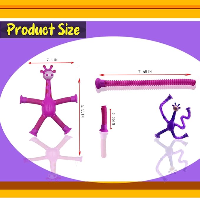 24PCS Telescopic Suction Cup Giraffe Toy,pop Tubes,Toys for Kids,Toddler Travel Toys,Toddler Sensory Toys,figette Toys,Fidget Toys for Kids,Treasure Box prizes,Small Toys for Kids prizes