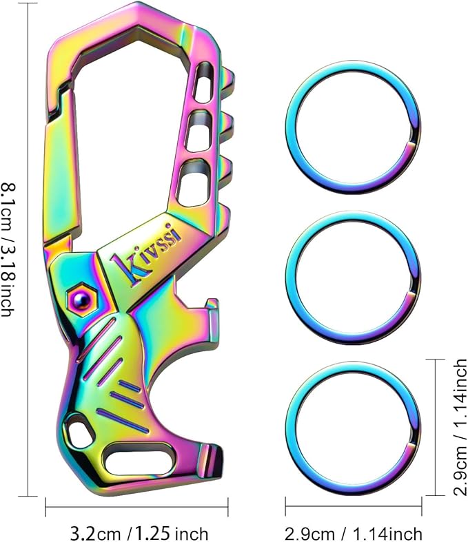 Heavy duty metal keychains, Carabiner clip Car key chains,Fashion family keychain bottle opener and 3 Key Rings suitable for men and women.(Black+Multicolor)