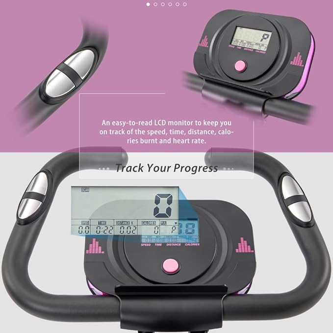 Foldable Exercise Bike with Magnetic Resistance, LCD Display and Arm Bands - Adjustable Upright Recumbent Stationary Fitness Cycling Machine for Home Gym