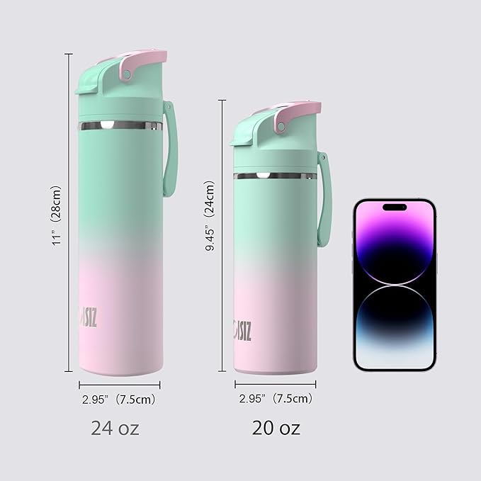 OISIZ Insulated Water Bottle 20 oz with 2 in 1 Spout and Straw Lid,One Click Safety Lock,100% Leakproof,Keep Cold 24H,Vacuum Stainless Steel Water Bottle for School,Travel and Sports,Dishwasher Safe