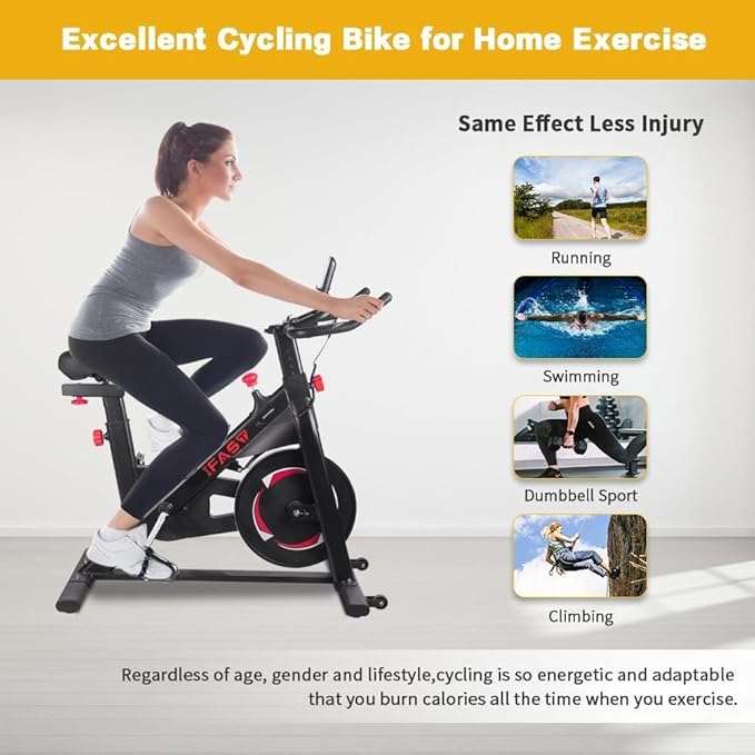 Indoor Exercise Bike for Home Gym with LCD Monitor, Adjustable Magnetic Resistance Stationary Bike for Cardio Fitness Training