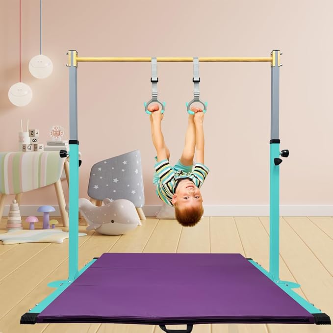 GLANT Gymnastic Kip Bar,Horizontal Bar for Kids Girls Junior,3' to 5' Adjustable Height,Home Gym Equipment,Ideal for Indoor and Home Training,1-4 Levels,300lbs Weight Capacity