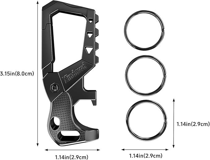 Heavy duty metal keychains, Carabiner Clip Keychain with Bottle Opener, 3 Key Rings for Car Keys, Family Present for Men and Women(Black-2pcs)