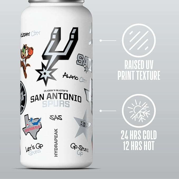Hydrapeak x NBA Officially Licensed San Antonio Spurs 32 oz Active Water Bottle with Chug Lid Reusable Stainless Steel Double Wall Insulated Sports Gift, Celebrating The City Of San Antonio