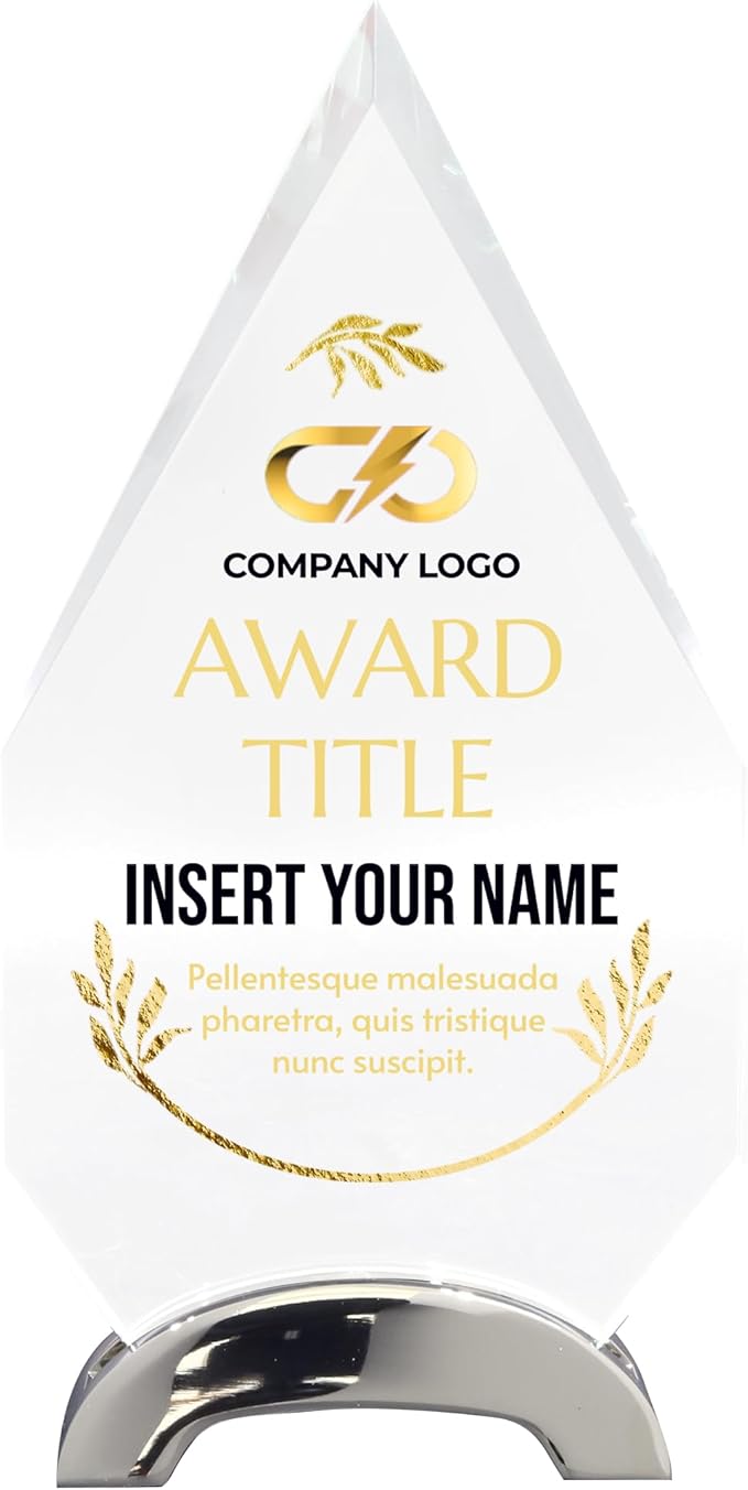 9 1/4" Personalized Glass Plaque for Awards and Trophies, Custom Award for Employee of the Month, Retirement, Leadership and Appreciation Gift P (Design 4)