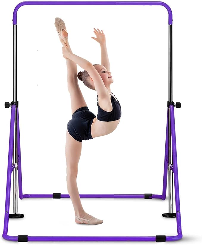 HYD-Parts Gymnastics Bar with Mat, Foldable Gymnastics Horizontal Bar Height Adjustable, Gymnastics Equipment for Kids 3-12 Ages, Children's Gifts