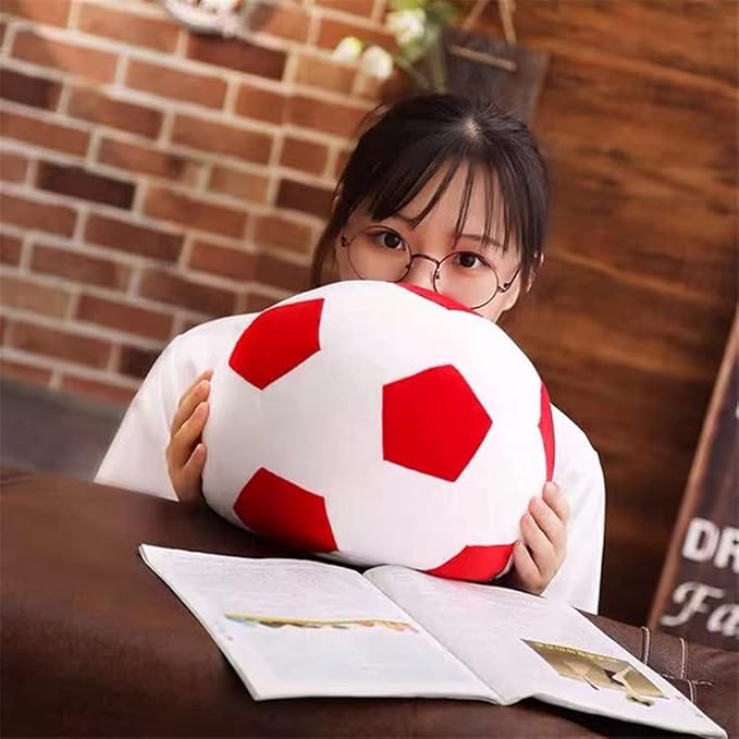 Plush Soccer Balls - Fluffy Stuffed Toy Soccer Ball Plush Pillow Soft Durable Stuff Soccerball Gift for Kids Boy Baby (Red - White,17.7inch/45cm)