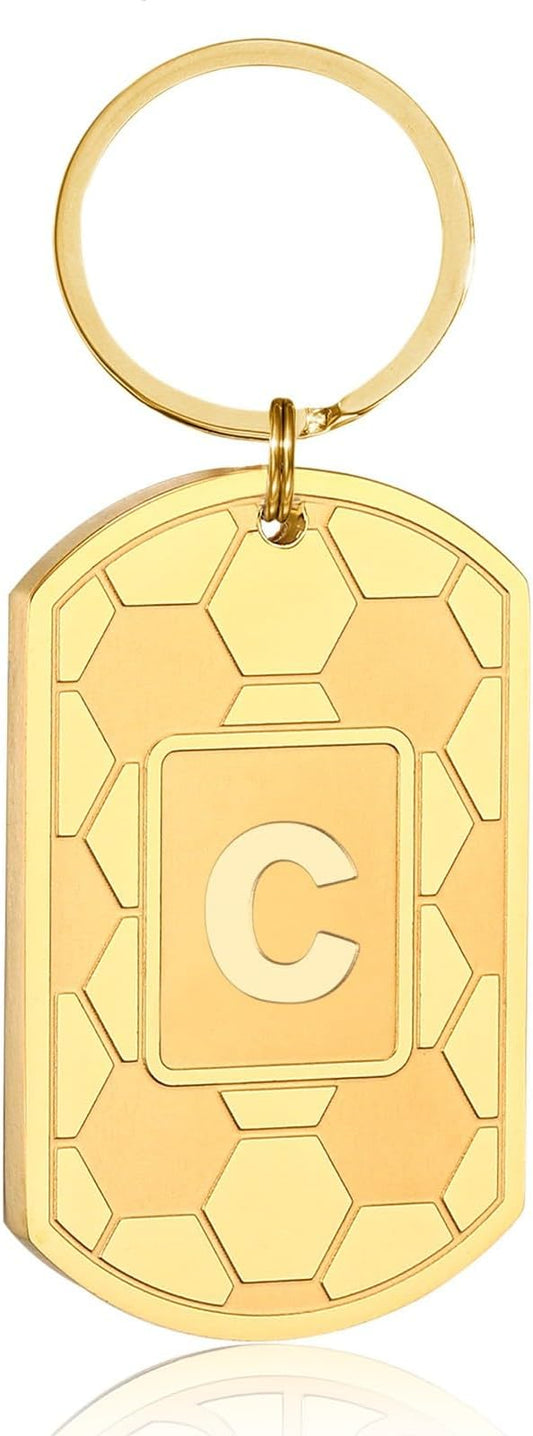 Stocking Stuffers Christmas Gift- Initial Keychain Gifts for Men,Soccer Dog Tag Mens Keychains for Men Him Dad