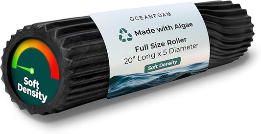 Oceanfoam Soft Tidal Roller (Black & Charcoal Marbled) - Low Density Foam Roller for Physical Therapy, Back Pain, Exercise & Stretching - Wave Textured - Yoga & Wellness - Full Size, 20" x 5"