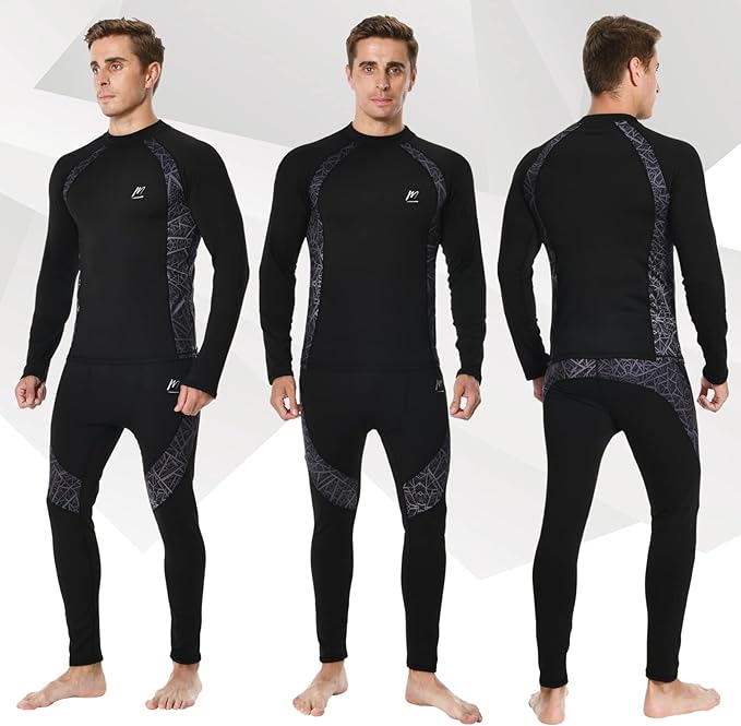 Men Thermal Underwear Set Long Johns with Fleece Lined Base Layer Men Cold Weather Top Bottom for Skiing Running