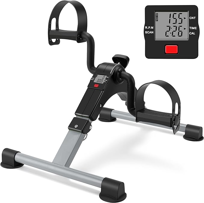 Folding Exercise Bike Pedal Exerciser Portable Desk Bike with LCD Display for Arms and Legs Workout