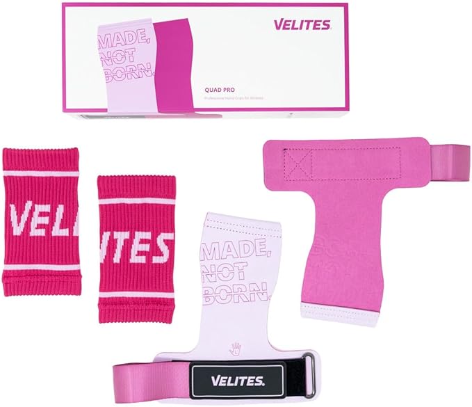 Velites I Quad Pro Handgrips I Professional Cross Training Gloves or Gymnastics I All Surface I Use with Magnesium I Includes Free Bands
