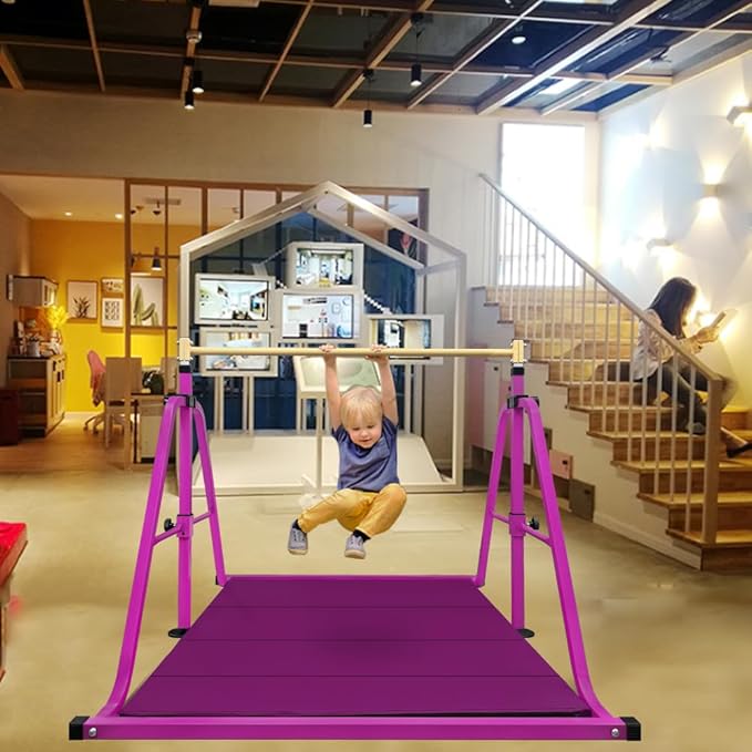 Foldable Gymnastics Bar and 8FT Balance Beam Set,Easy Assemble and Storage for Kids Children Girls Training,Home Gym Equipment,Ideal for Christmas&Birthday Gift Ages 3-15