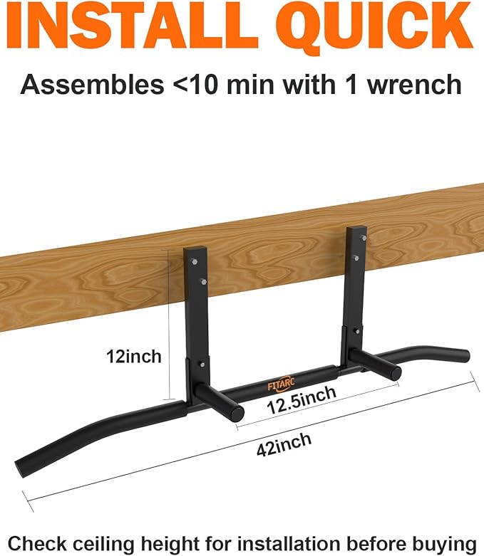 Fitarc Joist Mount Pull Up Bar, Wall Chin Up Bar Ceiling Mount for Beams, Heavy Duty Steel Construction, Home Gym Equipment -Patent Pending